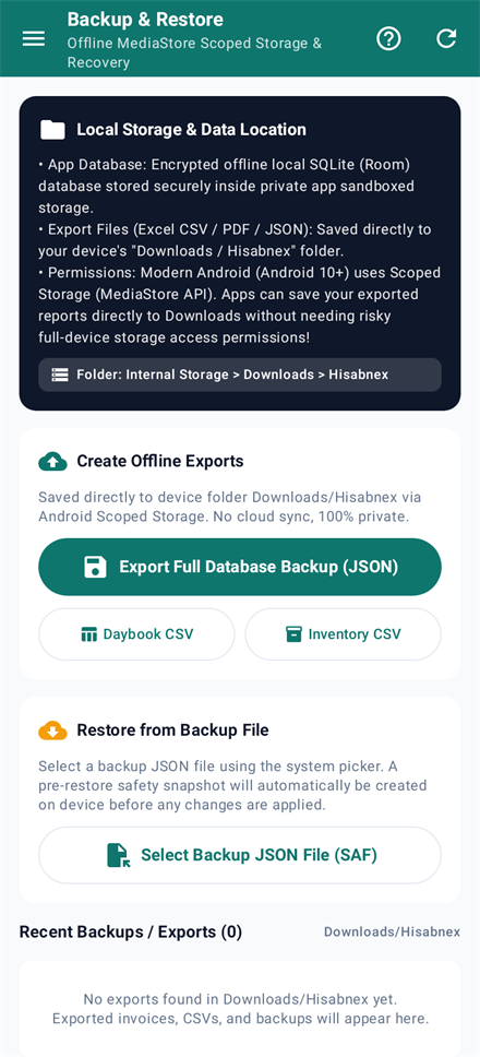 Backup and restore in Hisabnex