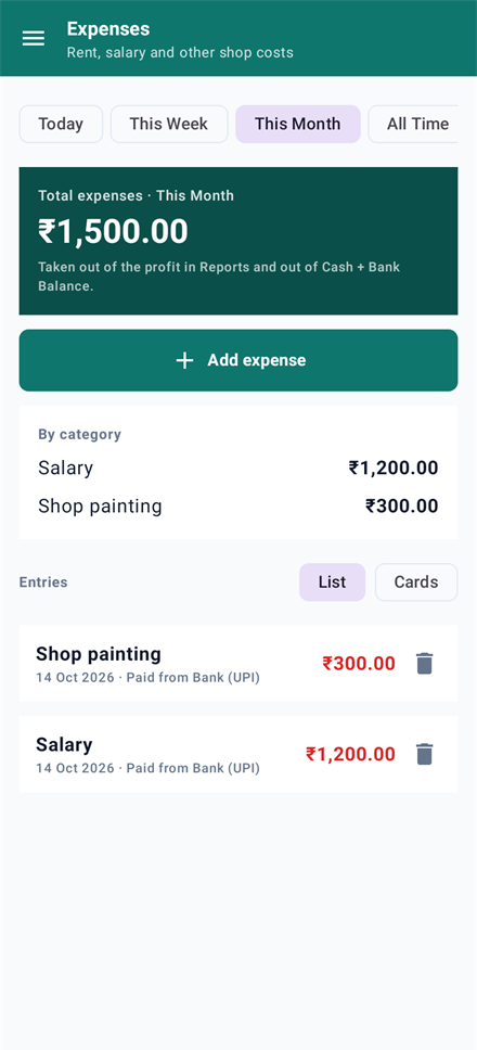 Shop expenses of Hisabnex